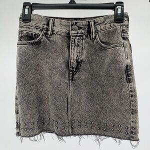 AllSaints size 0 Grey Acid Wash Studded Denim Mini Skirt Raw Hem Distressed